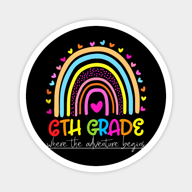 Rainbow 6th Grade Where The Adventure Begins Magnet by Red and Black Floral